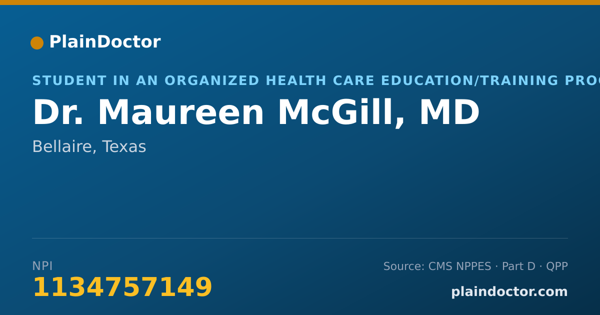 Shareable card for Maureen McGill, MD - Student in an Organized Health Care Education/Training Program, Bellaire, TX