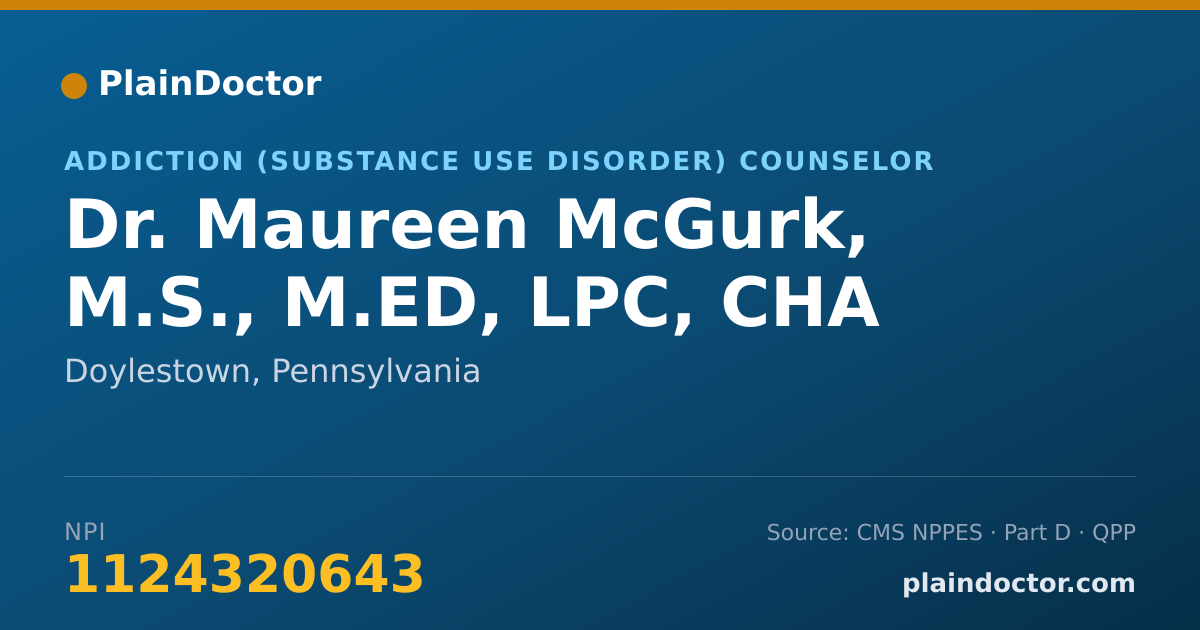 Shareable card for Maureen McGurk, M.S., M.ED, LPC, CHA - Addiction (Substance Use Disorder) Counselor, Doylestown, PA