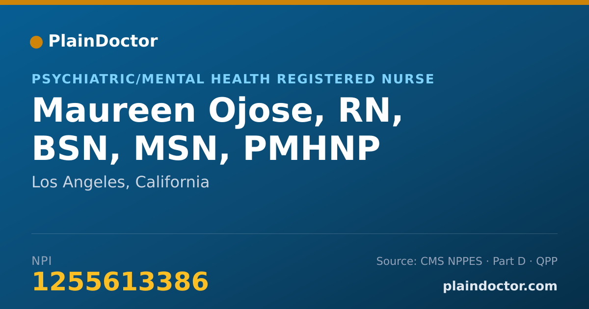 Shareable card for Maureen Ojose, RN, BSN, MSN, PMHNP - Psychiatric/Mental Health Registered Nurse, Los Angeles, CA