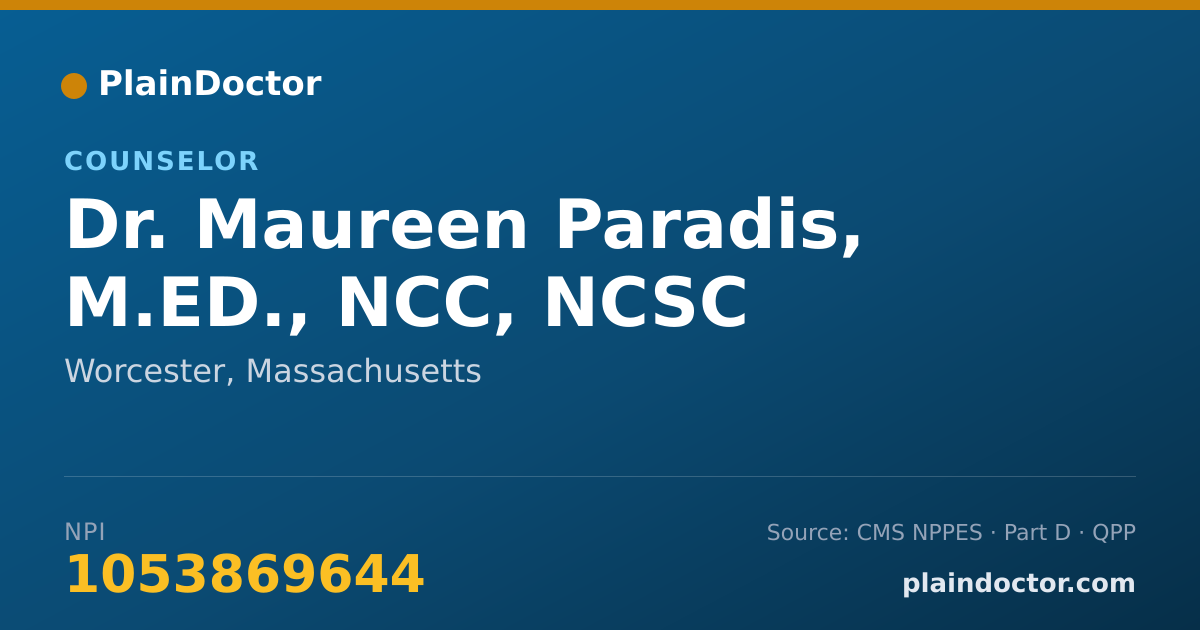 Shareable card for Maureen Paradis, M.ED., NCC, NCSC - Counselor, Worcester, MA