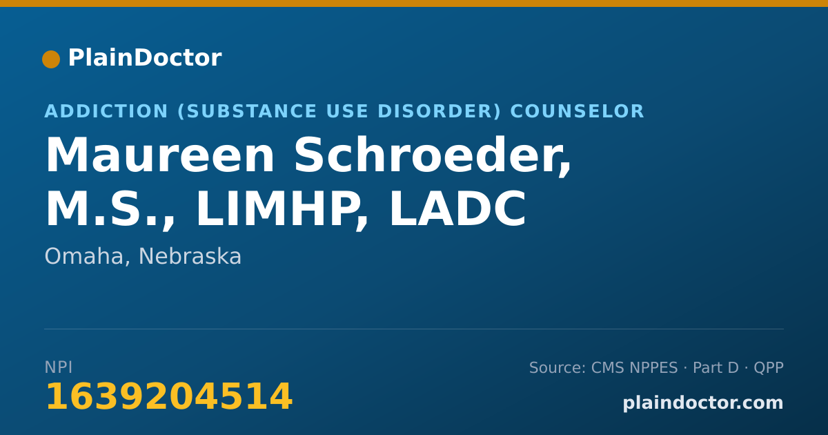 Shareable card for Maureen Schroeder, M.S., LIMHP, LADC - Addiction (Substance Use Disorder) Counselor, Omaha, NE