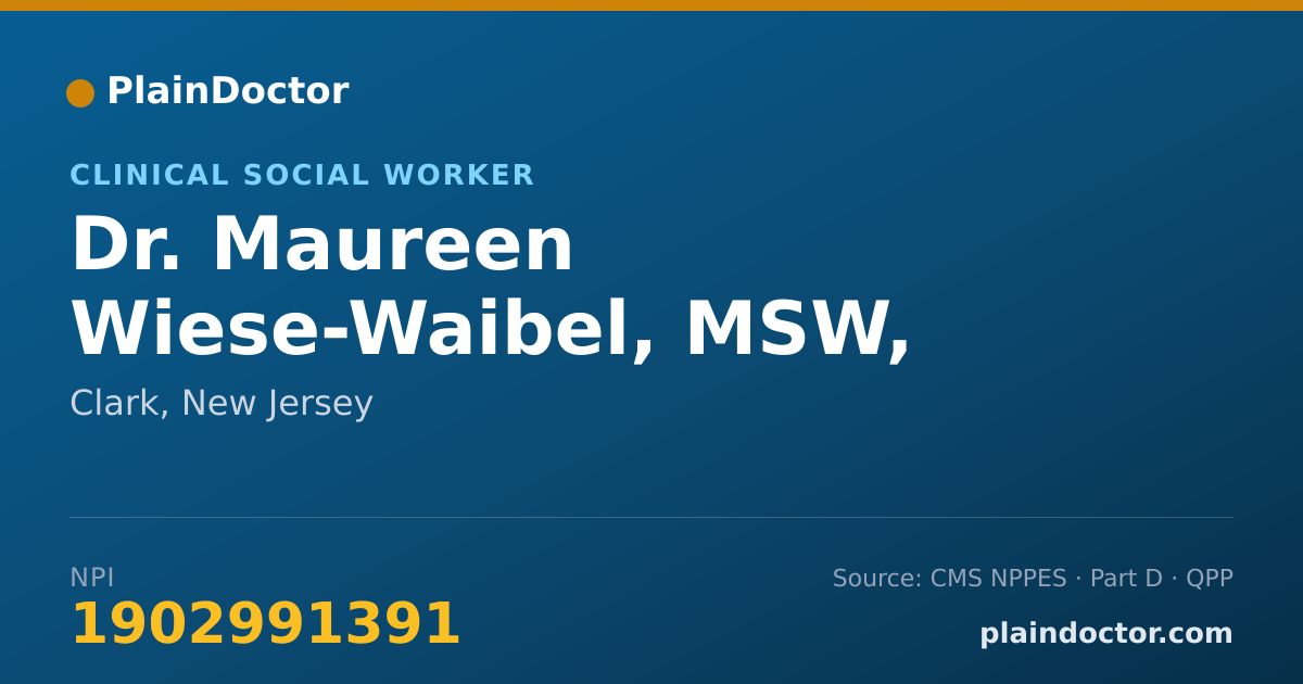 Shareable card for Maureen Wiese-Waibel, MSW, LCSW - Clinical Social Worker, Clark, NJ