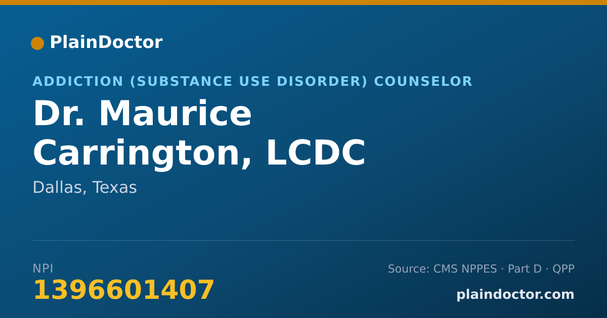 Shareable card for Maurice Carrington, LCDC - Addiction (Substance Use Disorder) Counselor, Dallas, TX