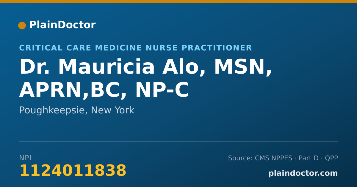 Shareable card for Mauricia Alo, MSN, APRN,BC, NP-C - Critical Care Medicine Nurse Practitioner, Poughkeepsie, NY