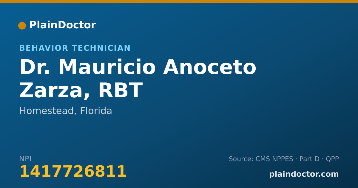 Shareable card for Mauricio Anoceto Zarza, RBT - Behavior Technician, Homestead, FL