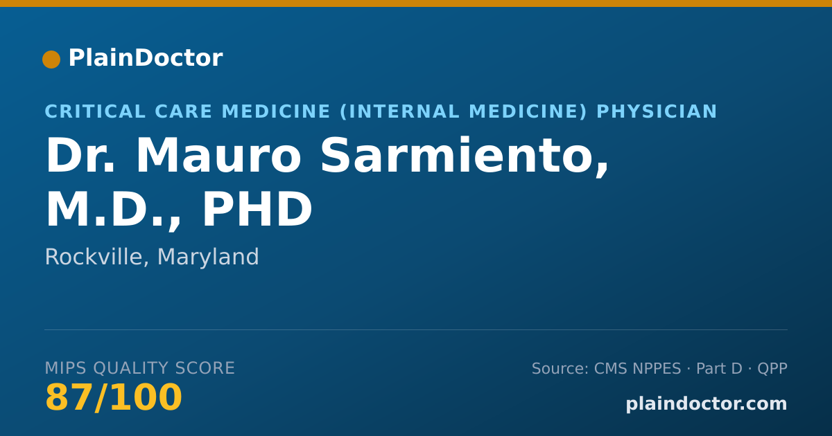 Shareable card for Mauro Sarmiento, M.D., PHD - Critical Care Medicine (Internal Medicine) Physician, Rockville, MD