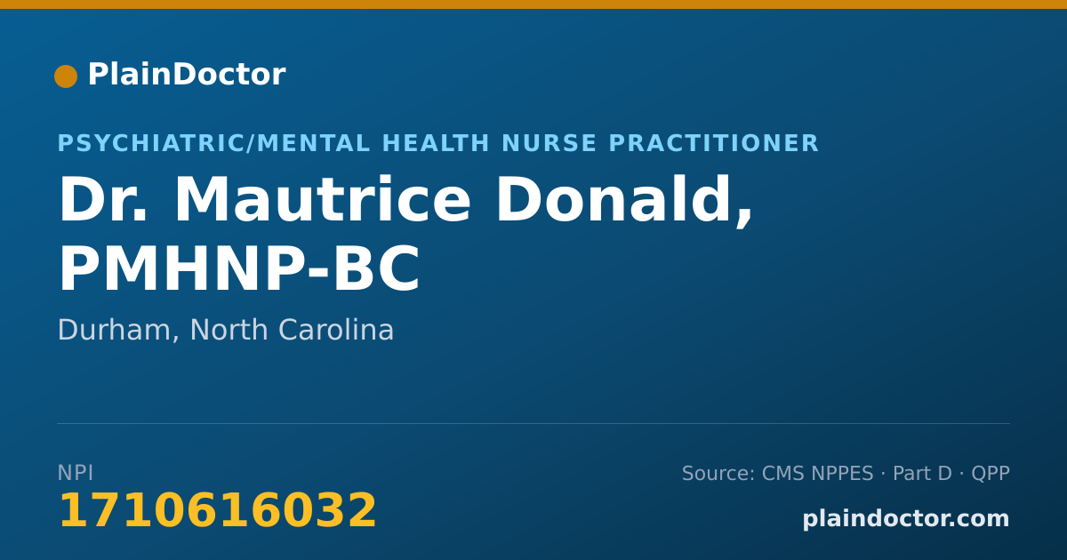 Shareable card for Mautrice Donald, PMHNP-BC - Psychiatric/Mental Health Nurse Practitioner, Durham, NC