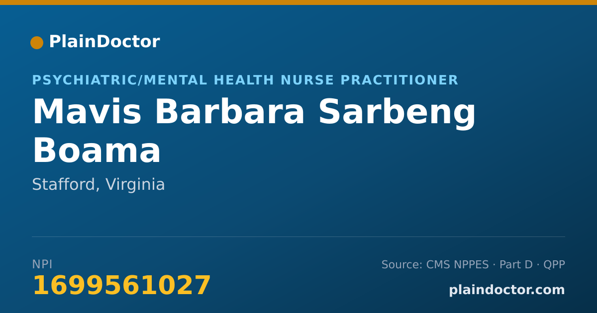 Shareable card for Mavis Barbara Sarbeng Boama - Psychiatric/Mental Health Nurse Practitioner, Stafford, VA