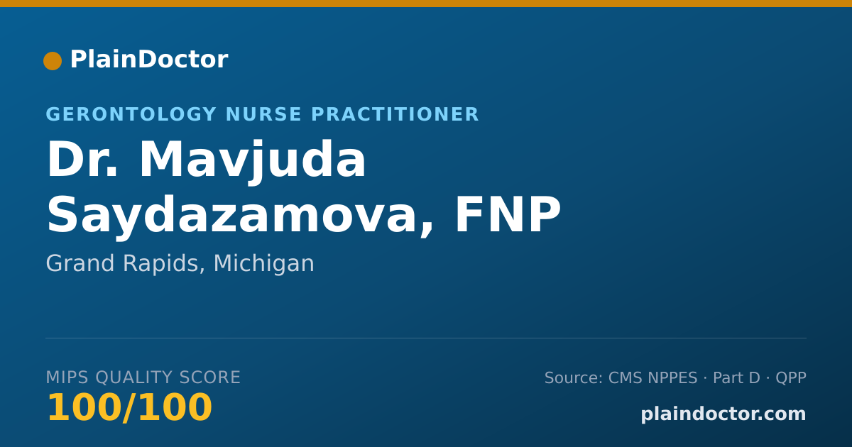 Shareable card for Mavjuda Saydazamova, FNP - Gerontology Nurse Practitioner, Grand Rapids, MI