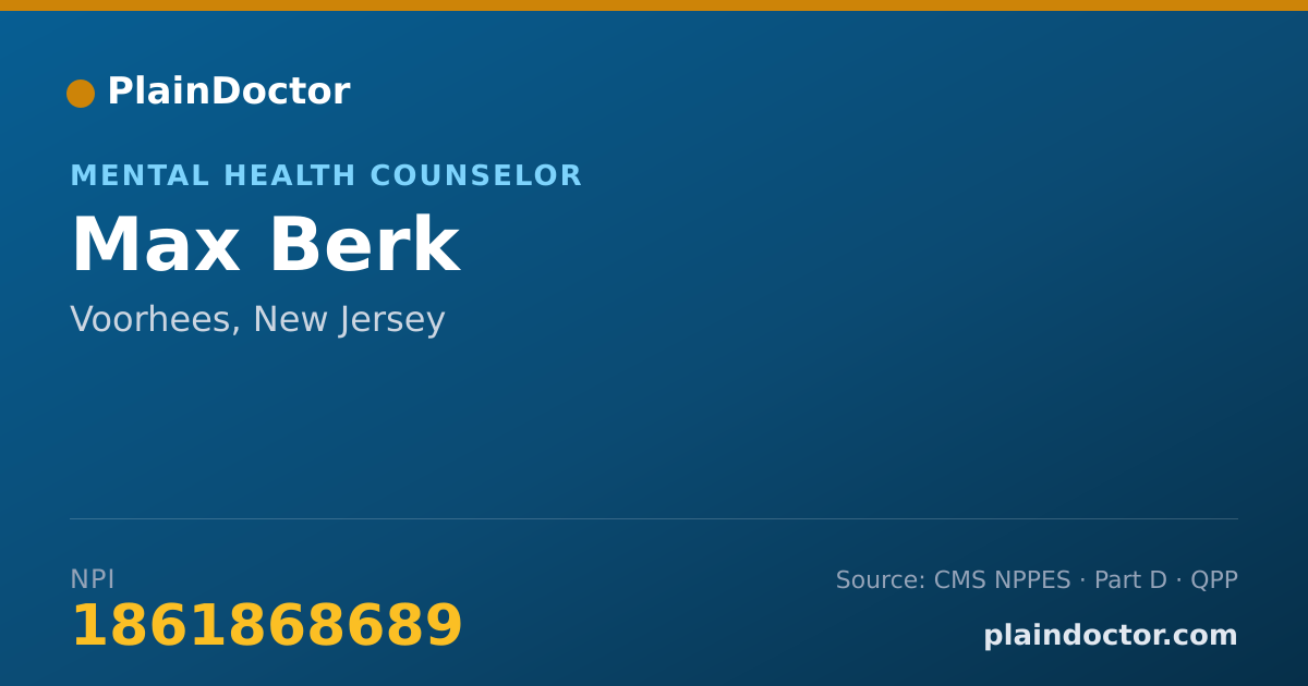 Shareable card for Max Berk - Mental Health Counselor, Voorhees, NJ