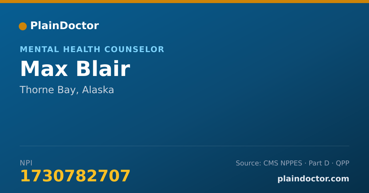 Shareable card for Max Blair - Mental Health Counselor, Thorne Bay, AK