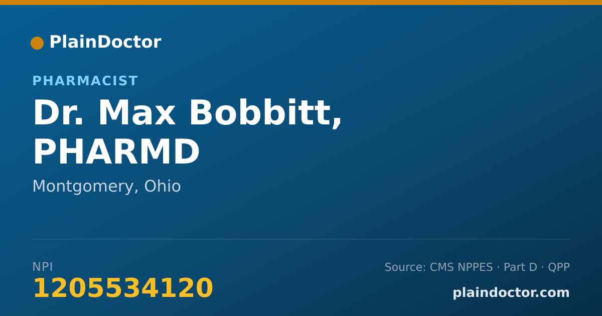 Shareable card for Max Bobbitt, PHARMD - Pharmacist, Montgomery, OH