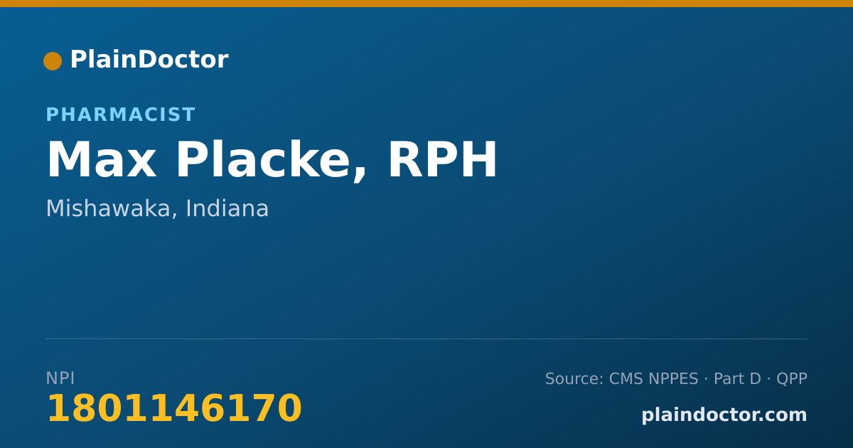 Shareable card for Max Placke, RPH - Pharmacist, Mishawaka, IN