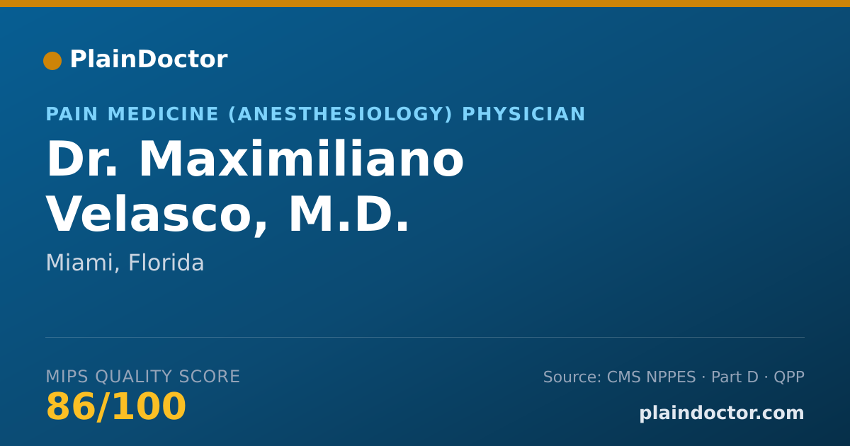 Shareable card for Maximiliano Velasco, M.D. - Pain Medicine (Anesthesiology) Physician, Miami, FL