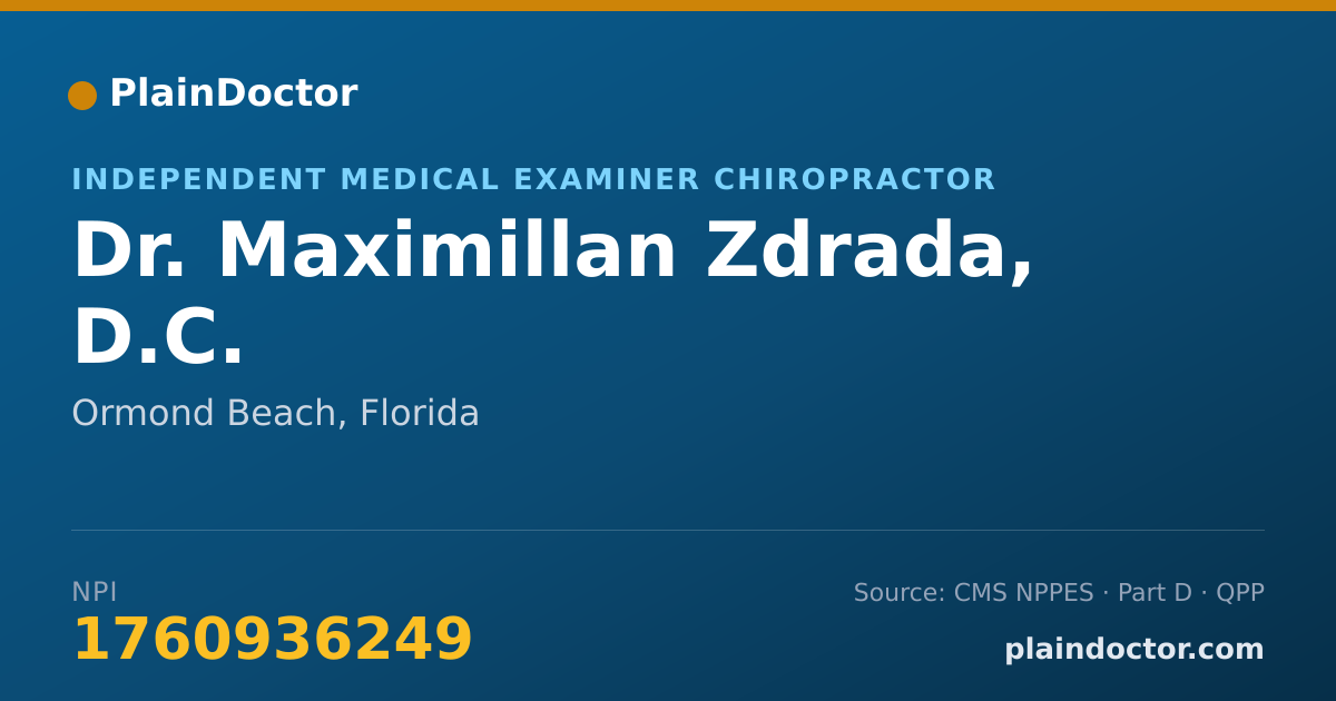 Shareable card for Maximillan Zdrada, D.C. - Independent Medical Examiner Chiropractor, Ormond Beach, FL