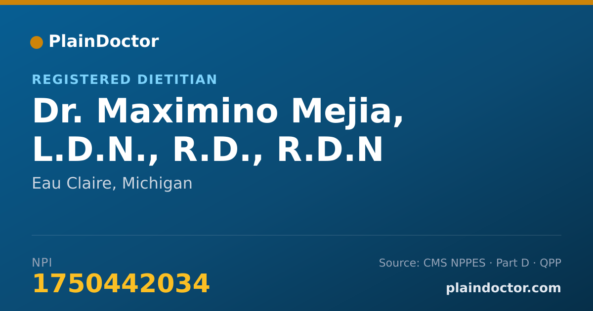 Shareable card for Maximino Mejia, L.D.N.,  R.D., R.D.N - Registered Dietitian, Eau Claire, MI