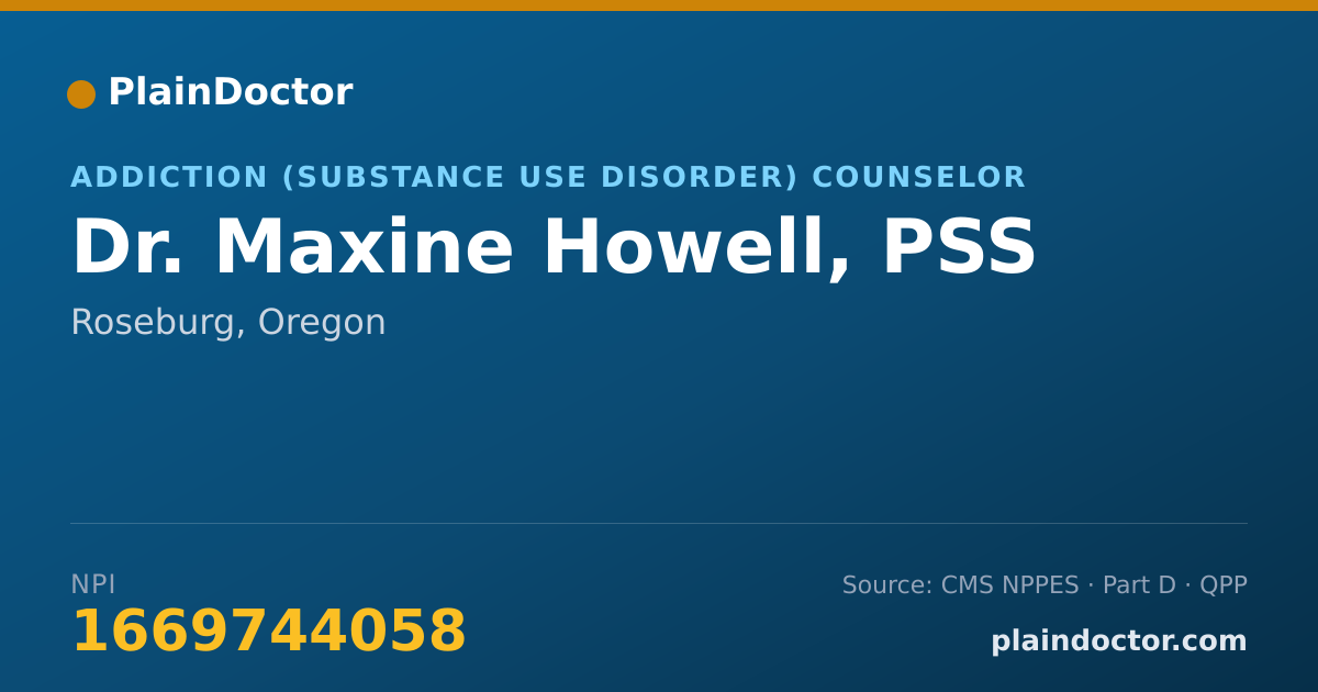 Shareable card for Maxine Howell, PSS - Addiction (Substance Use Disorder) Counselor, Roseburg, OR