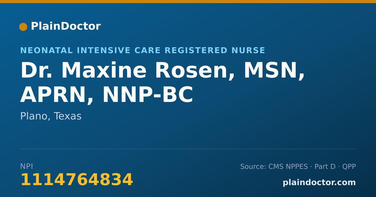 Shareable card for Maxine Rosen, MSN, APRN, NNP-BC - Neonatal Intensive Care Registered Nurse, Plano, TX
