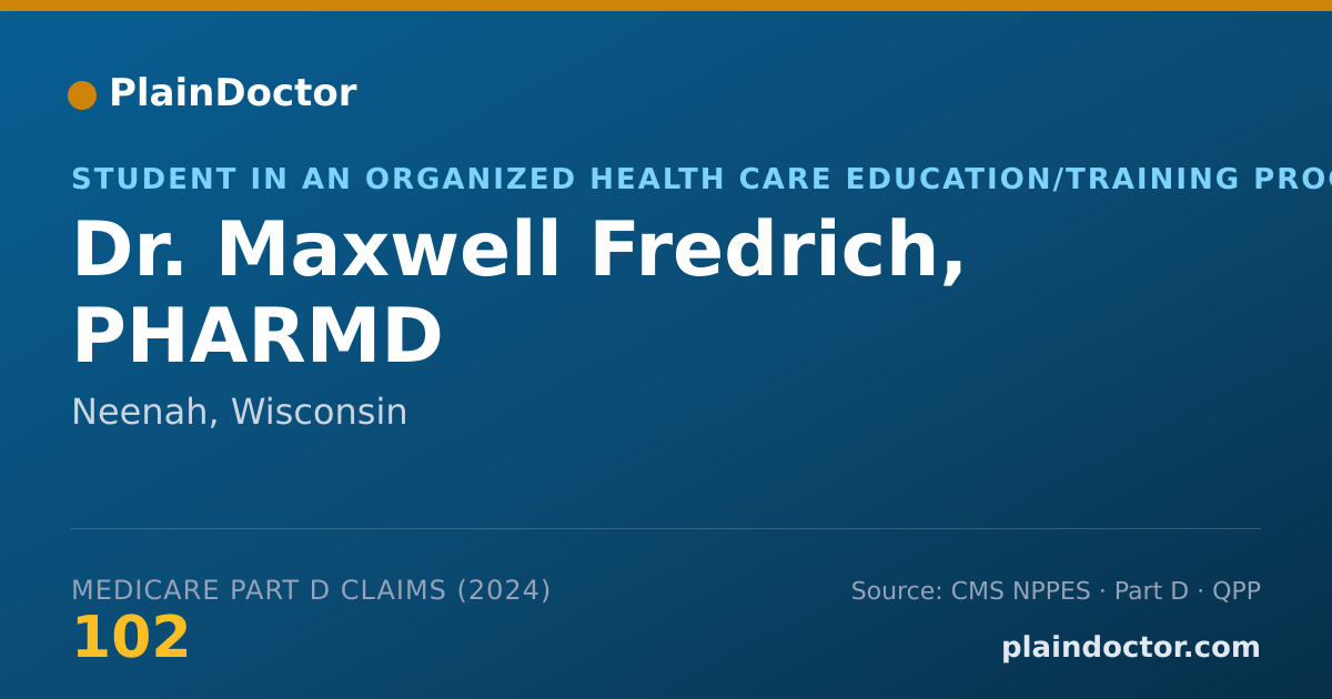Shareable card for Maxwell Fredrich, PHARMD - Student in an Organized Health Care Education/Training Program, Neenah, WI