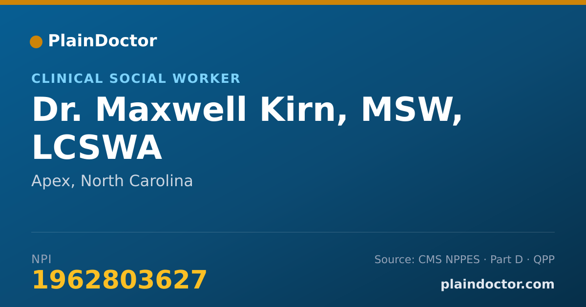 Shareable card for Maxwell Kirn, MSW, LCSWA - Clinical Social Worker, Apex, NC