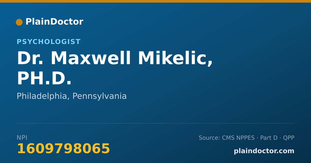 Shareable card for Maxwell Mikelic, PH.D. - Psychologist, Philadelphia, PA