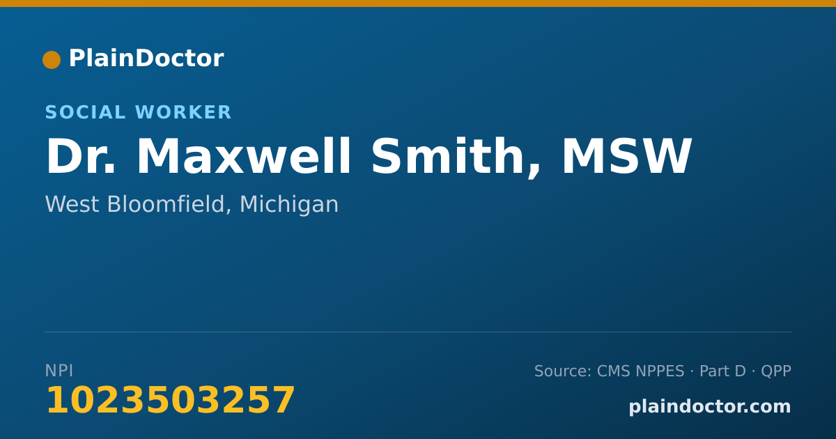 Shareable card for Maxwell Smith, MSW - Social Worker, West Bloomfield, MI