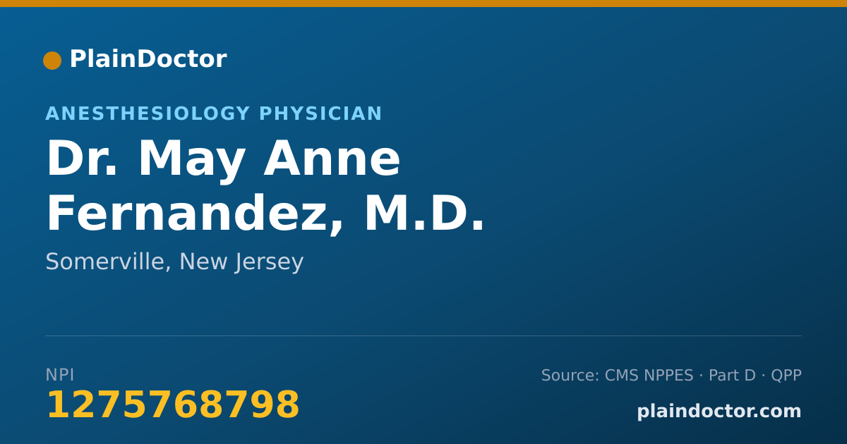 Shareable card for May Anne Fernandez, M.D. - Anesthesiology Physician, Somerville, NJ
