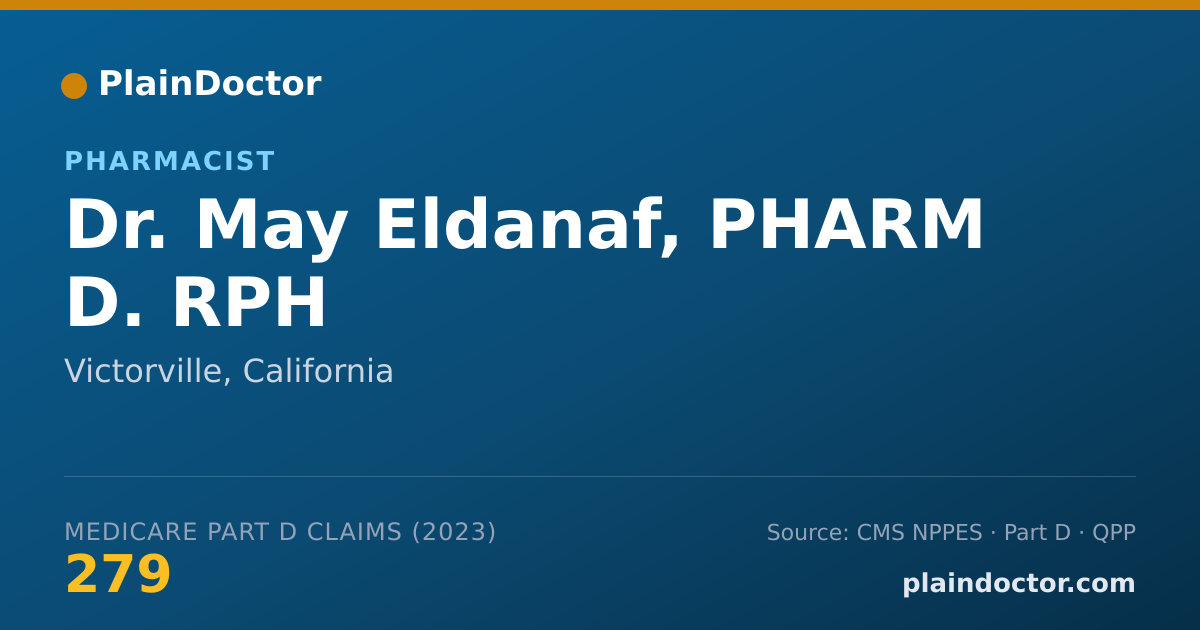 Shareable card for May Eldanaf, PHARM D. RPH - Pharmacist, Victorville, CA
