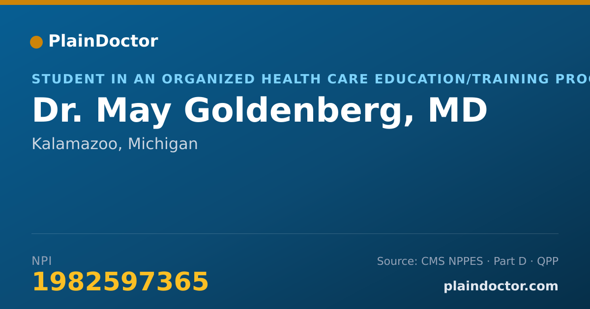 Shareable card for May Goldenberg, MD - Student in an Organized Health Care Education/Training Program, Kalamazoo, MI