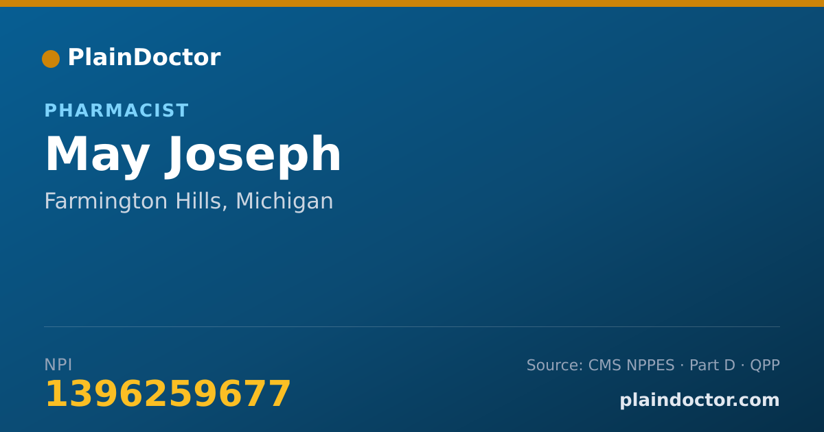 Shareable card for May Joseph - Pharmacist, Farmington Hills, MI