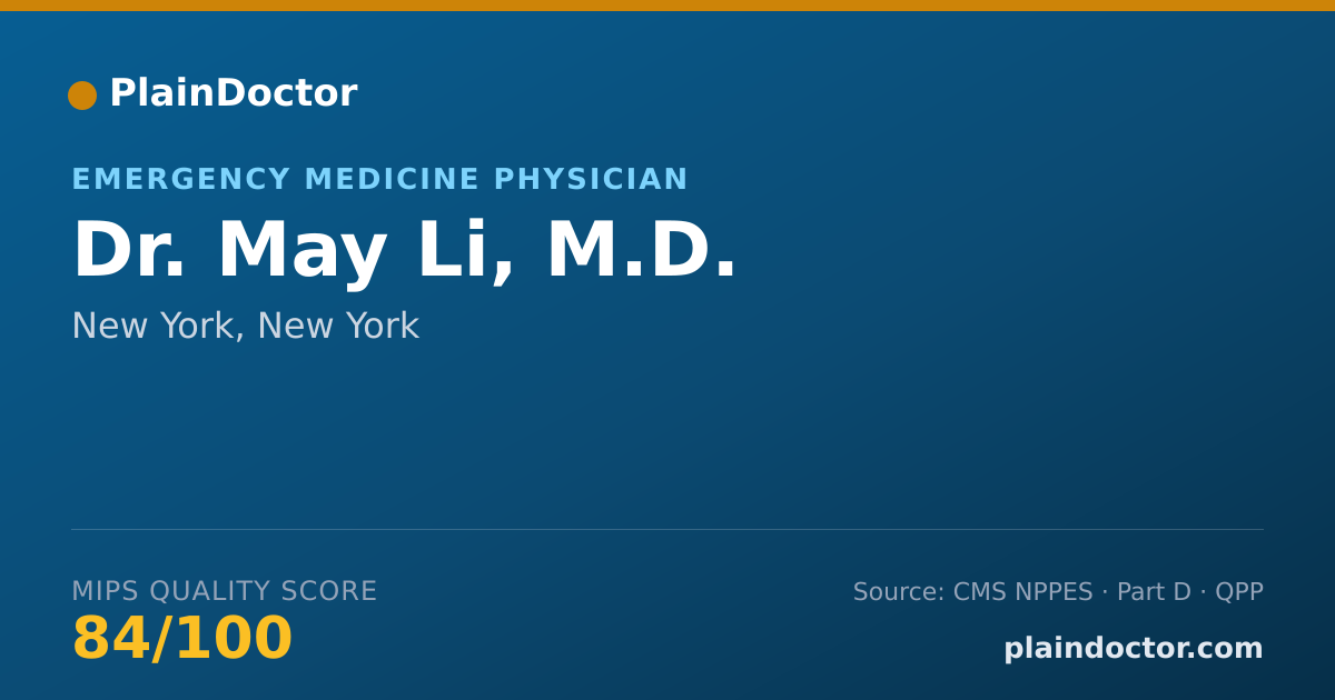 Shareable card for May Li, M.D. - Emergency Medicine Physician, New York, NY