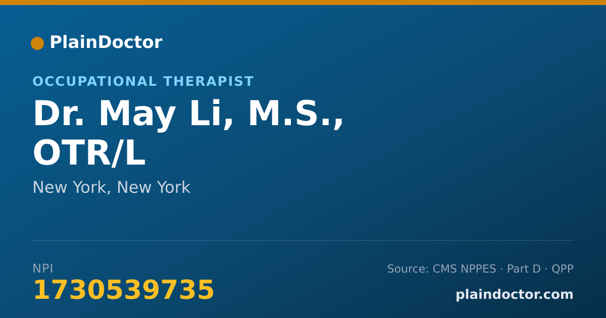 Shareable card for May Li, M.S., OTR/L - Occupational Therapist, New York, NY