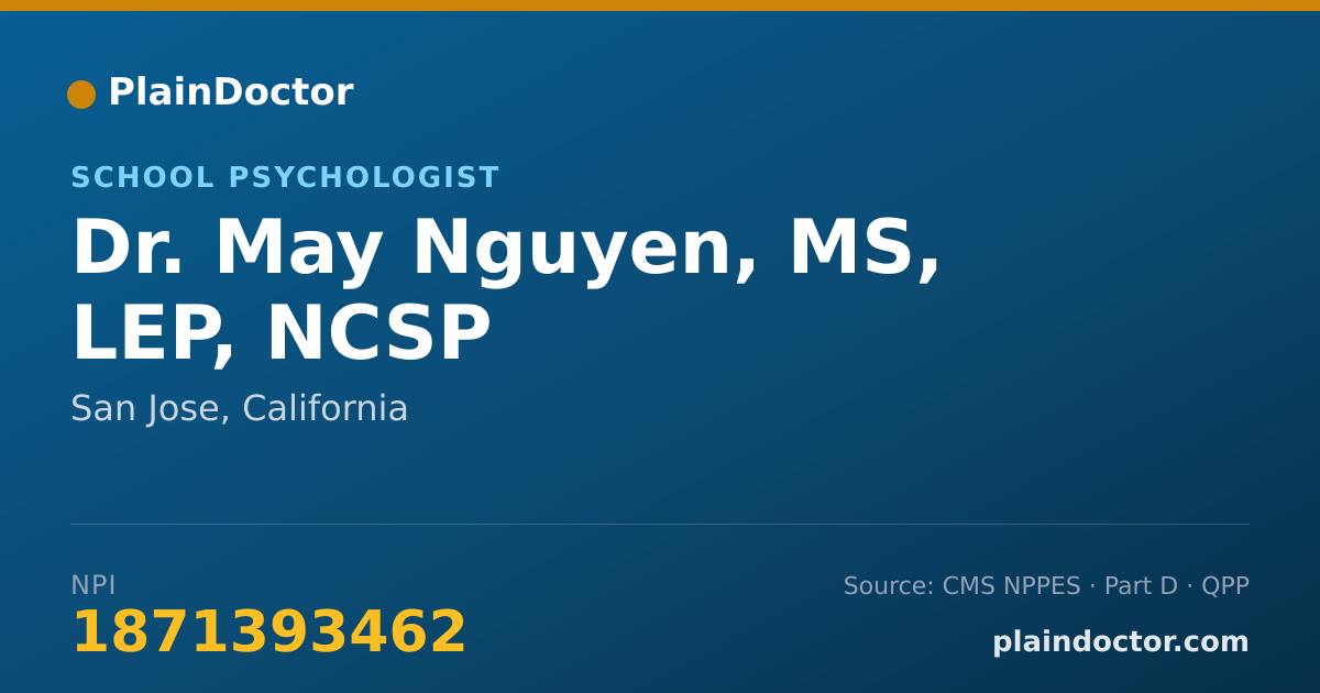 Shareable card for May Nguyen, MS, LEP, NCSP - School Psychologist, San Jose, CA