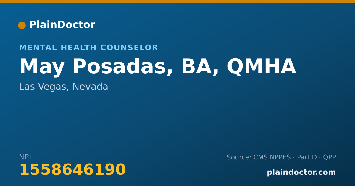 Shareable card for May Posadas, BA, QMHA - Mental Health Counselor, Las Vegas, NV