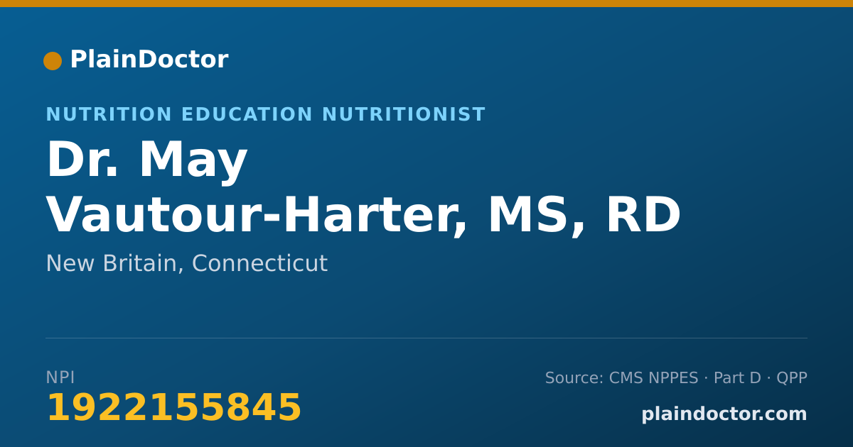 Shareable card for May Vautour-Harter, MS, RD - Nutrition Education Nutritionist, New Britain, CT