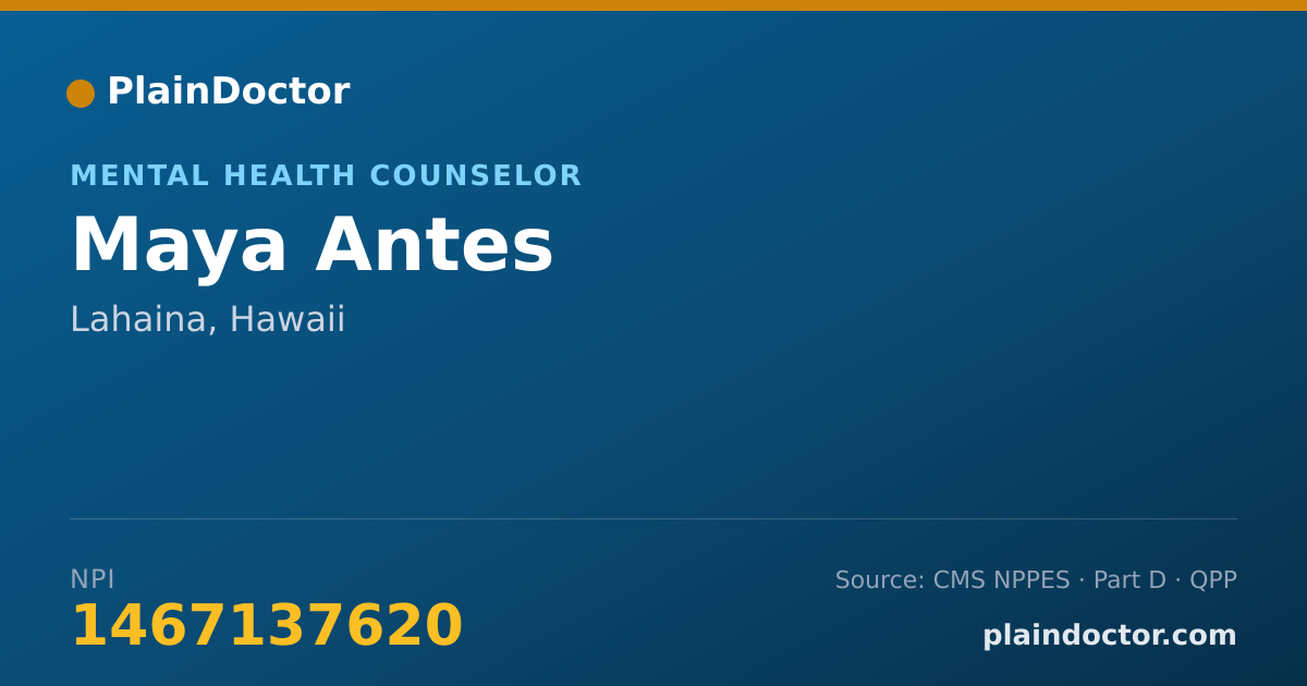 Shareable card for Maya Antes - Mental Health Counselor, Lahaina, HI