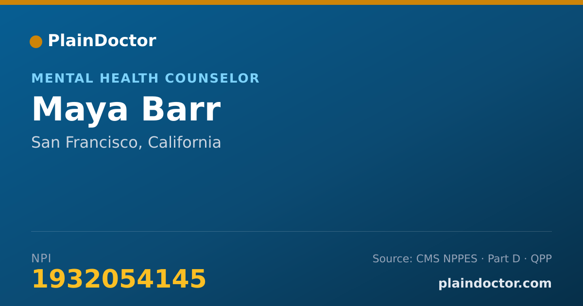 Shareable card for Maya Barr - Mental Health Counselor, San Francisco, CA
