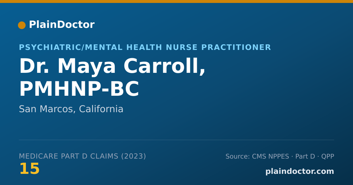 Shareable card for Maya Carroll, PMHNP-BC - Psychiatric/Mental Health Nurse Practitioner, San Marcos, CA