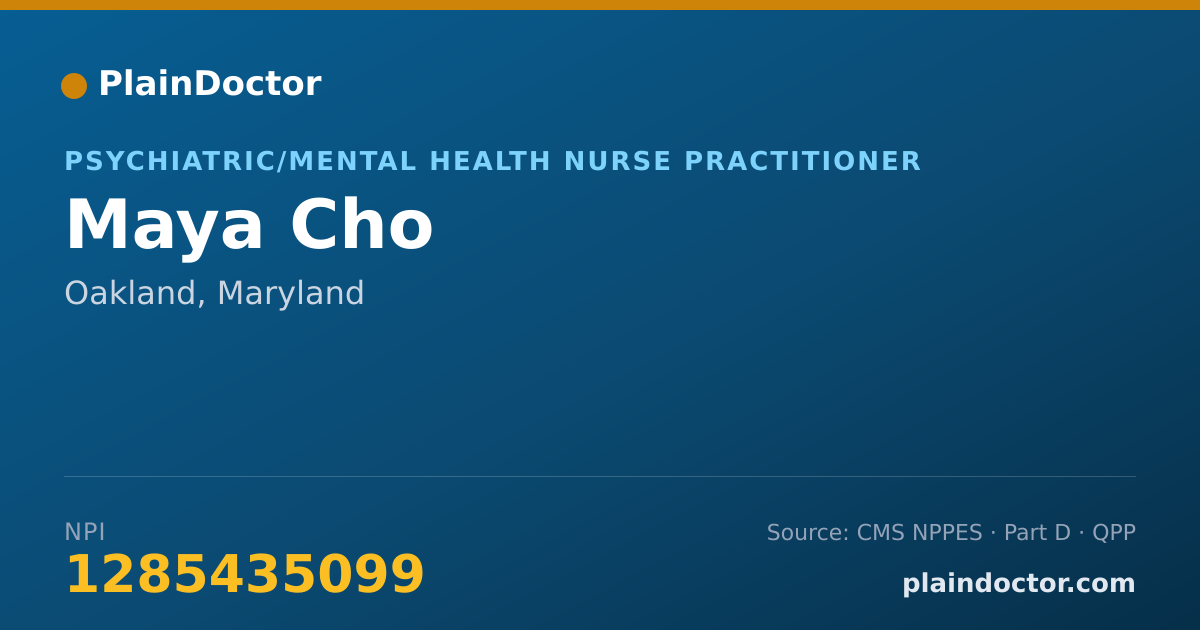 Shareable card for Maya Cho - Psychiatric/Mental Health Nurse Practitioner, Oakland, MD
