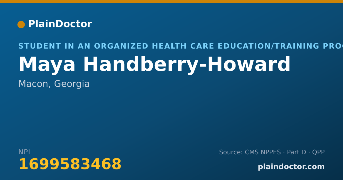 Shareable card for Maya Handberry-Howard - Student in an Organized Health Care Education/Training Program, Macon, GA