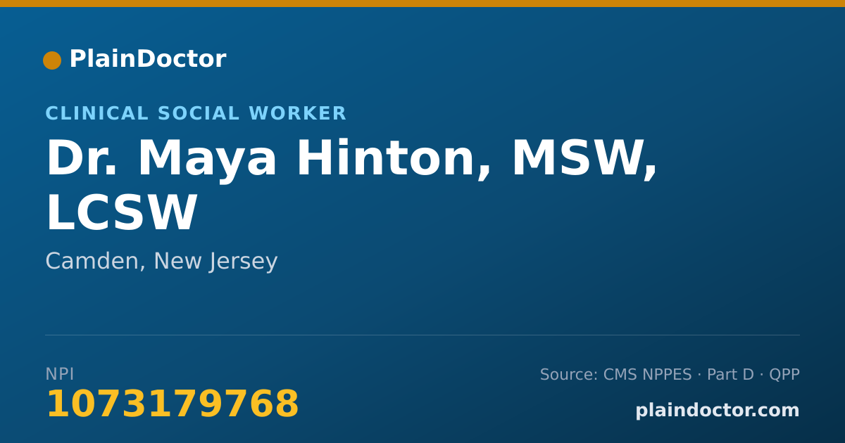 Shareable card for Maya Hinton, MSW, LCSW - Clinical Social Worker, Camden, NJ