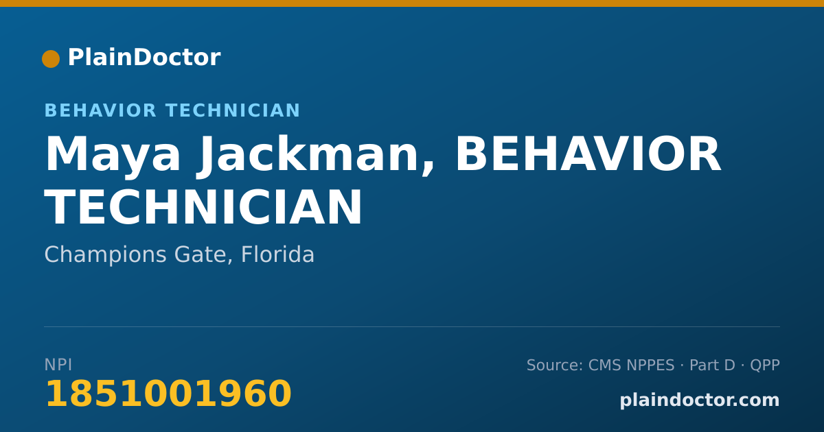 Shareable card for Maya Jackman, BEHAVIOR TECHNICIAN - Behavior Technician, Champions Gate, FL
