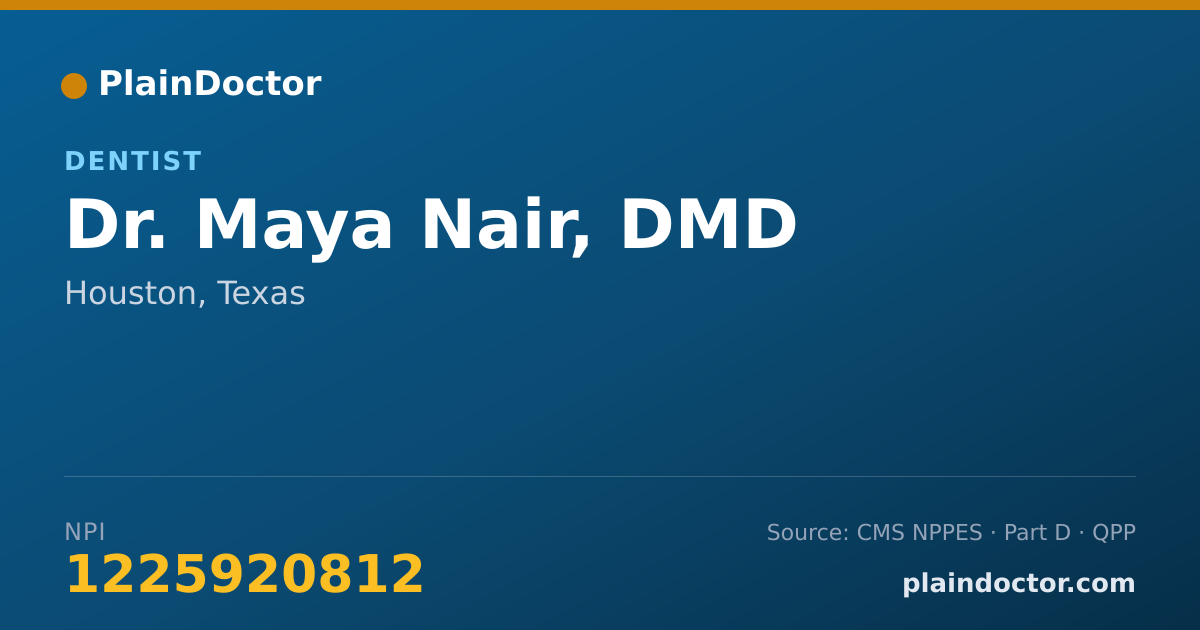 Shareable card for Maya Nair, DMD - Dentist, Houston, TX