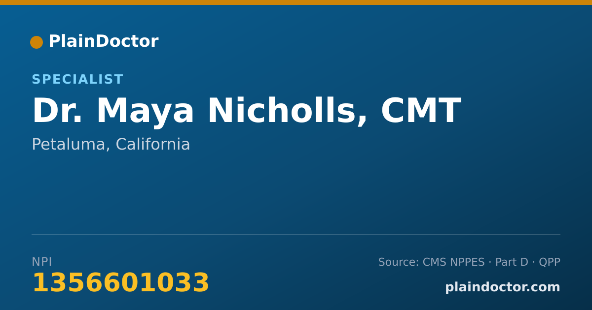 Shareable card for Maya Nicholls, CMT - Specialist, Petaluma, CA