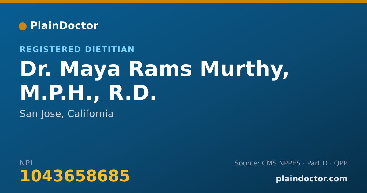 Shareable card for Maya Rams Murthy, M.P.H., R.D. - Registered Dietitian, San Jose, CA