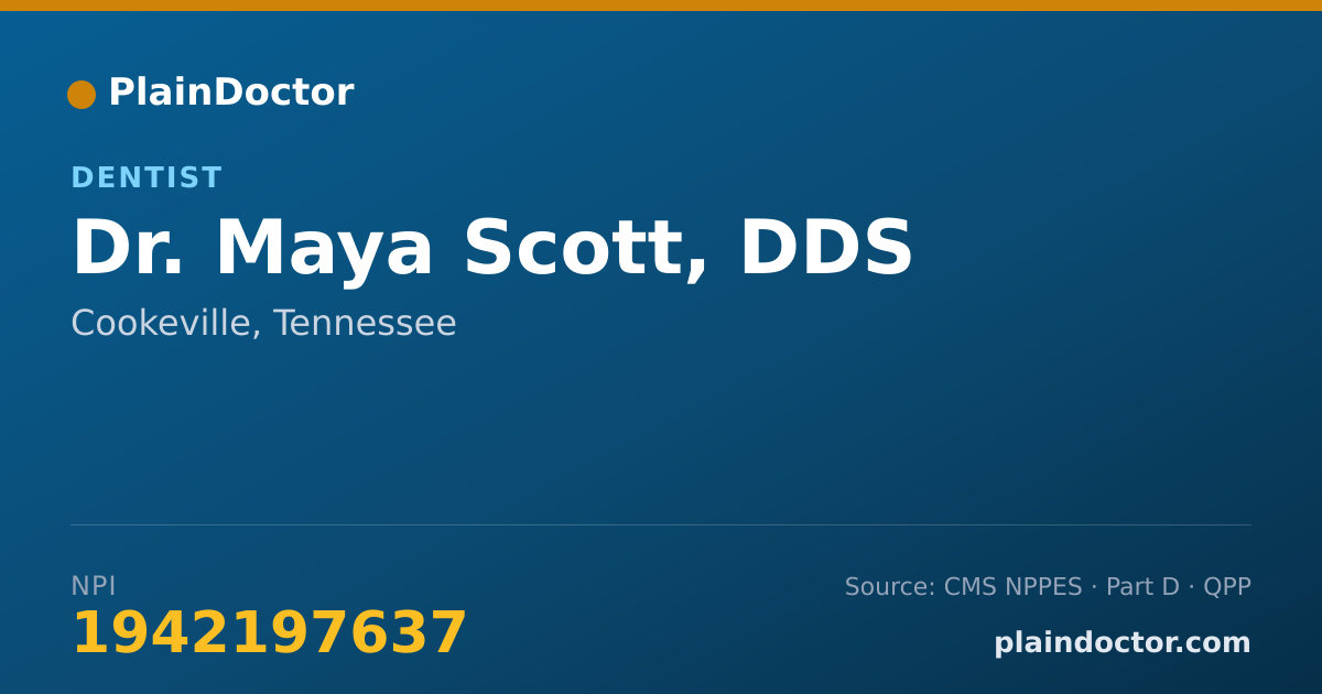 Shareable card for Maya Scott, DDS - Dentist, Cookeville, TN