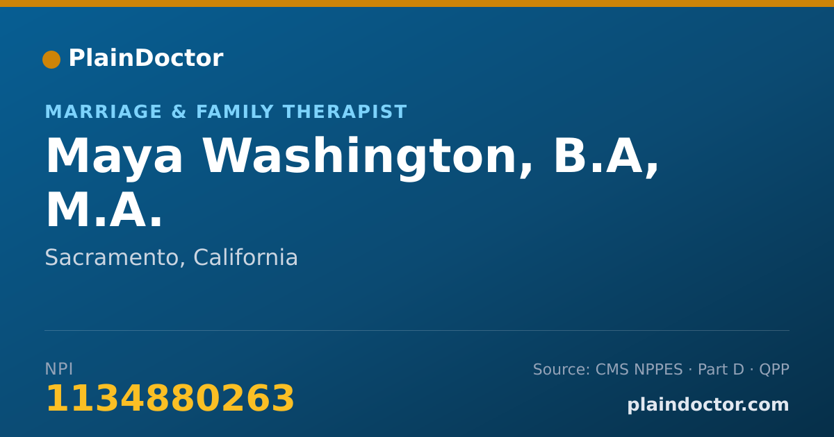 Shareable card for Maya Washington, B.A, M.A. - Marriage & Family Therapist, Sacramento, CA
