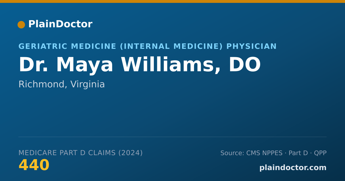 Shareable card for Maya Williams, DO - Geriatric Medicine (Internal Medicine) Physician, Richmond, VA