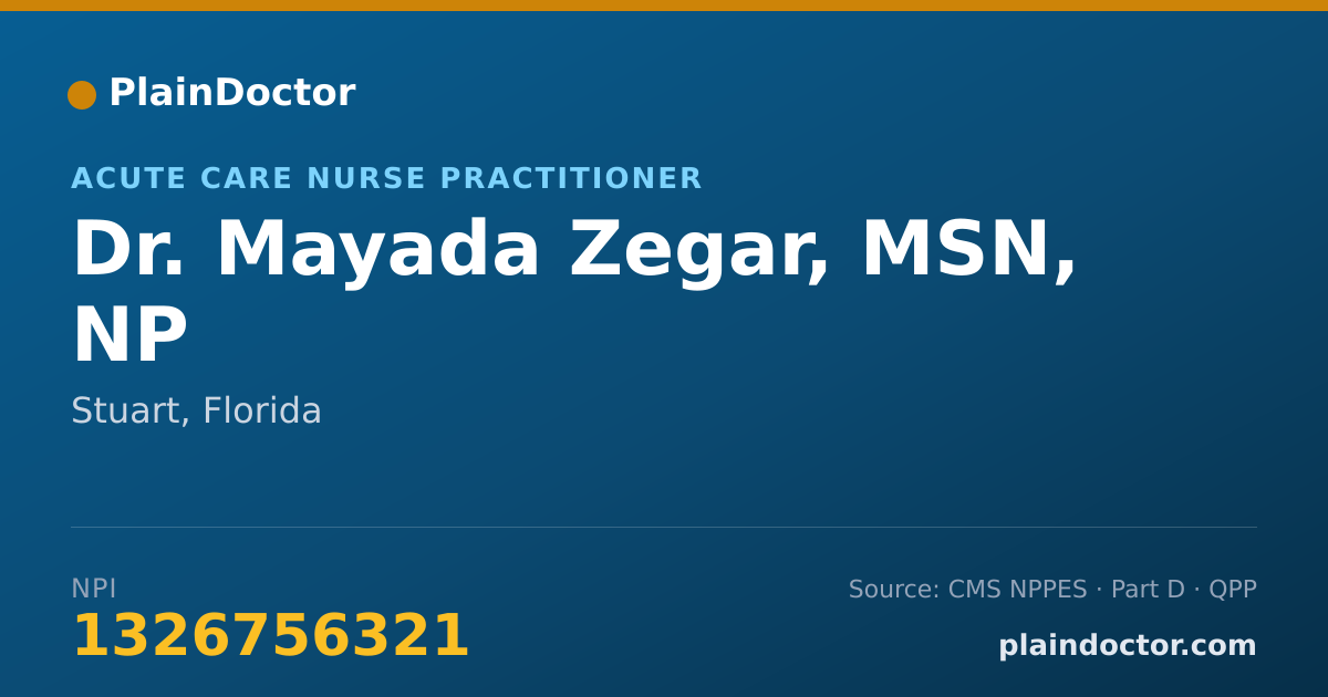 Shareable card for Mayada Zegar, MSN, NP - Acute Care Nurse Practitioner, Stuart, FL