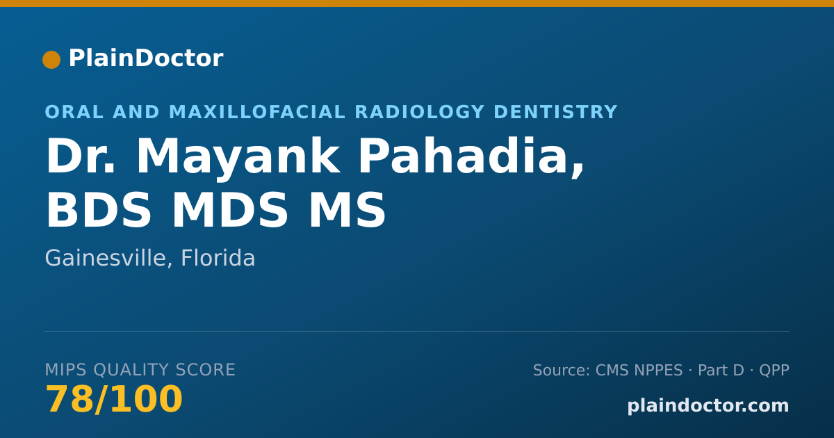 Shareable card for Mayank Pahadia, BDS MDS MS - Oral and Maxillofacial Radiology Dentistry, Gainesville, FL
